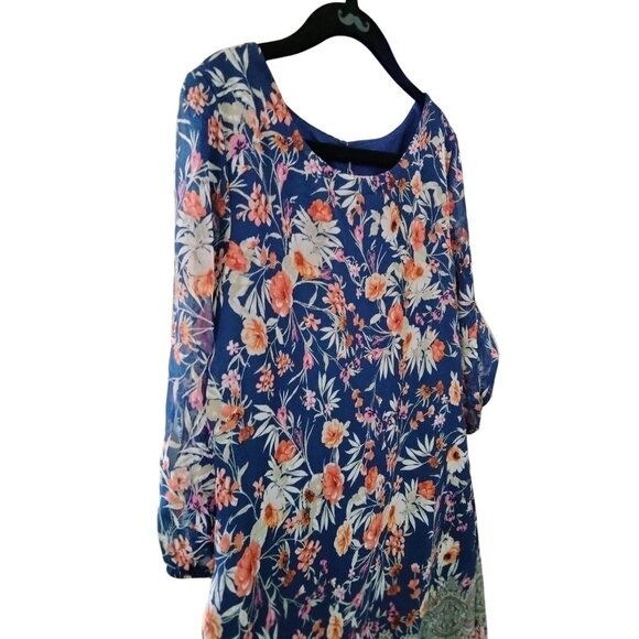 Amy Byer Size 7 Dress Girls Floral Sheer Overlay Print Split Sleeve Keyhole Back - Picture 4 of 9